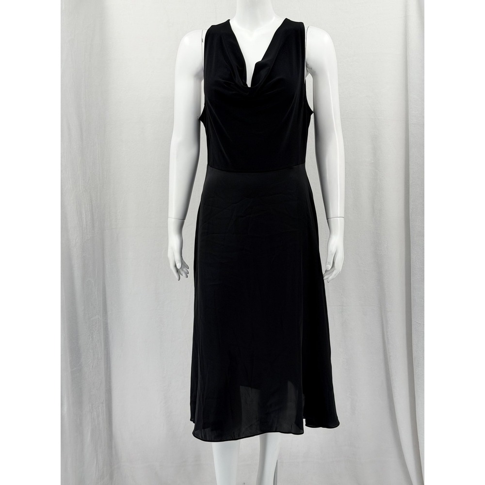 Zara Dress Womens Medium Black Satin Cowl Neck Sleeveless‎ Midi Party Cocktail